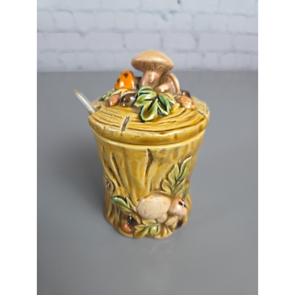 VTG 1970 Lefton Woodland Forest #6358 Small Canister w/Lid & Spoon 5" Japan